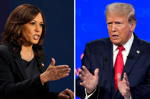 In this combination photo, Democratic vice presidential candidate Sen. Kamala...