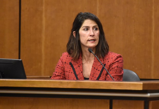 Colorado Bureau of Investigation analyst Yvonne "Missy" Woods testifies during the Louis Sebastian murder trial at the Boulder County Justice Center on Tuesday, Feb. 13, 2019. (Photo by Jeremy Papasso/Daily Camera)