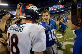 Denver Broncos quarterback Peyton Manning (18) ...