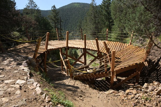 This corkscrew finish for a downhill mountain biking trail above the Argo Mill is part of the Virginia Canyon Mountain Park being built as part of the Mighty Argo Cable Car project. (Hyoung Chang/The Denver Post)