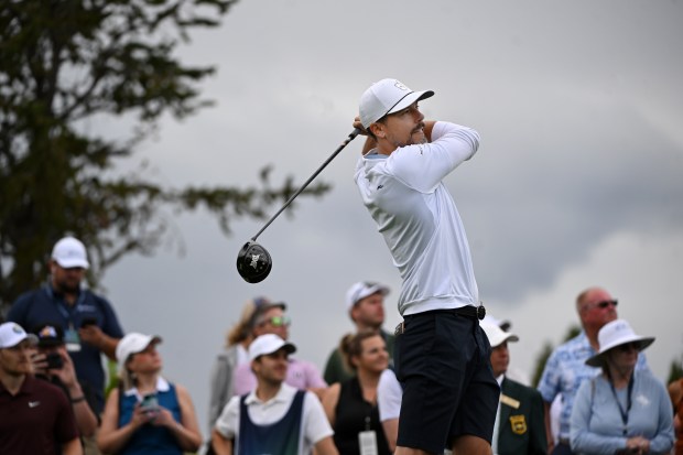 Josh Kroenke tees off on the first hole as he takes part in the Gardner Heidrick Pro-Am tournament of BMW Championship at Castle Pines Golf Club in Castle Rock, Colorado on Aug. 21, 2024. (Photo by Helen H. Richardson/The Denver Post)