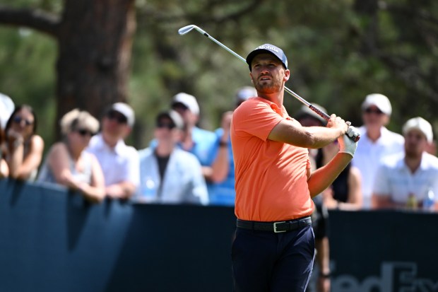 Wyndham Clark watches the path of his ball after teeing off on the 16th hole during the third round of the BMW Championship at Castle Pines Golf Club in Castle Rock on Aug. 24, 2024. (Photo by Helen H. Richardson/The Denver Post)