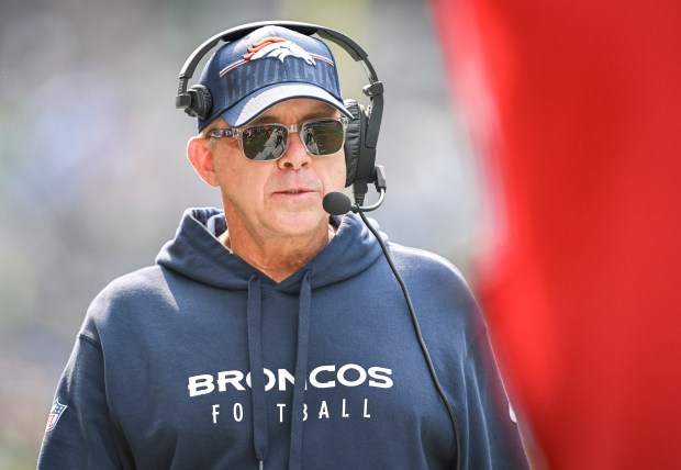 Denver Broncos head coach Sean Payton works against the Seattle Seahawks during the first quarter at Lumen Field in Seattle, Washington on Sunday, Sept. 8, 2024. (Photo by AAron Ontiveroz/The Denver Post)