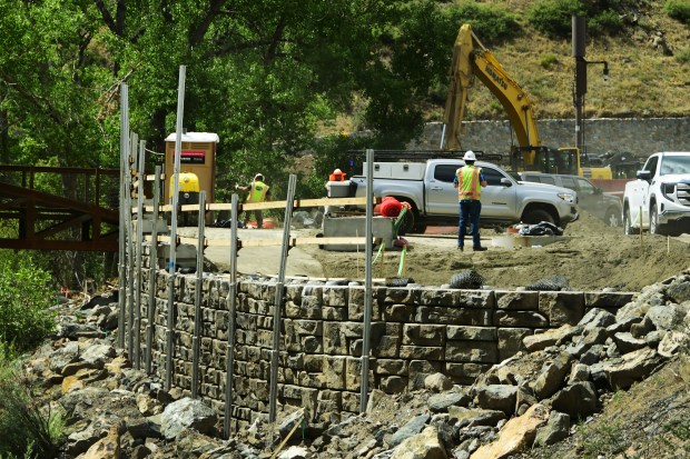 Construction is underway on one of the nine bridges for the Clear Creek Canyon trail between tunnels 5 and 6 in Jefferson County on Wednesday, Aug. 14, 2024. (Photo by Hyoung Chang/The Denver Post)