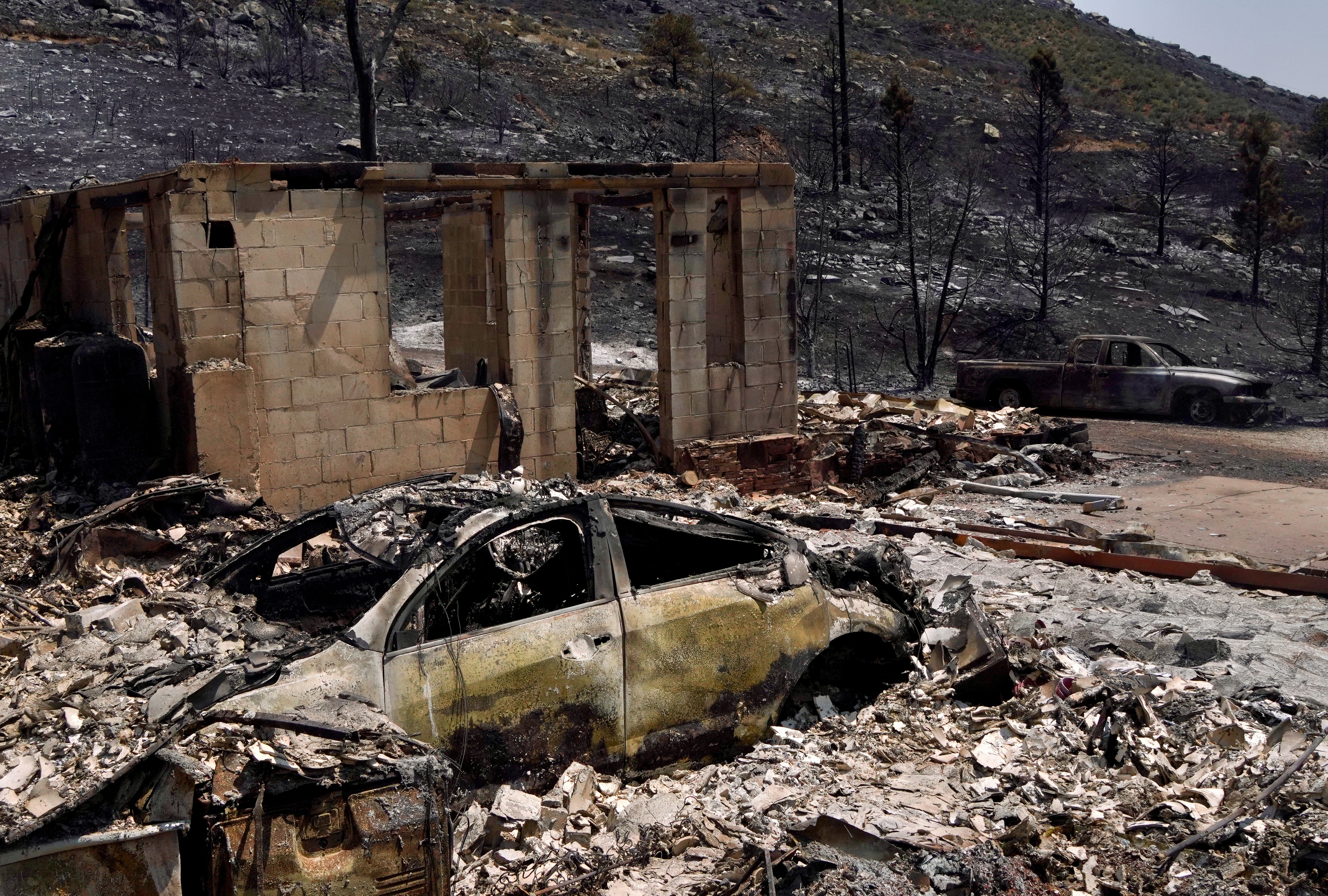 A home off of Stone Canyon Road appears almost entirely burned down from the Stone Canyon fire near Lyons on Wednesday, July 31, 2024. (Photo by Zachary Spindler-Krage/The Denver Post)