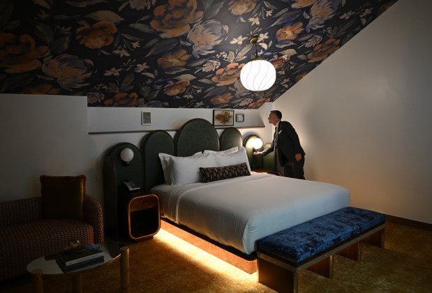 Ed Blair, area general manager for the Sage Hospitality Group, shows off one of the loft rooms inside the Crawford Hotel at Union Station in Denver on July 8, 2024. (Photo by Helen H. Richardson/The Denver Post)