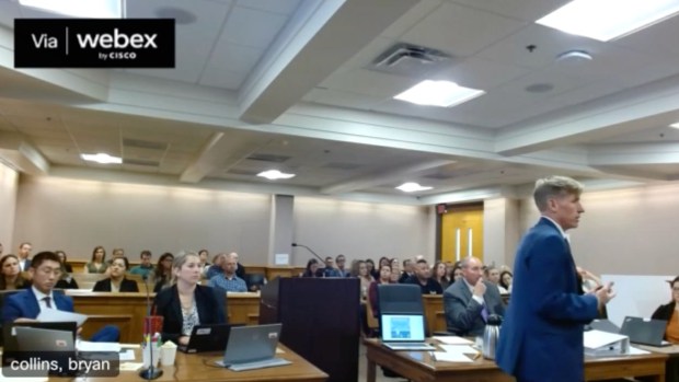 Boulder District Attorney Michael Dougherty speaks during opening statements Thursday morning, Sept. 5, 2024, in the trial for the man charged with killing 10 people in the 2021 mass shooting at a King Soopers grocery store in Boulder. (Screen grab via Webex/Colorado Judicial Branch)